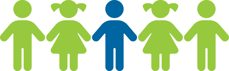 green and blue graphics of children holding hands